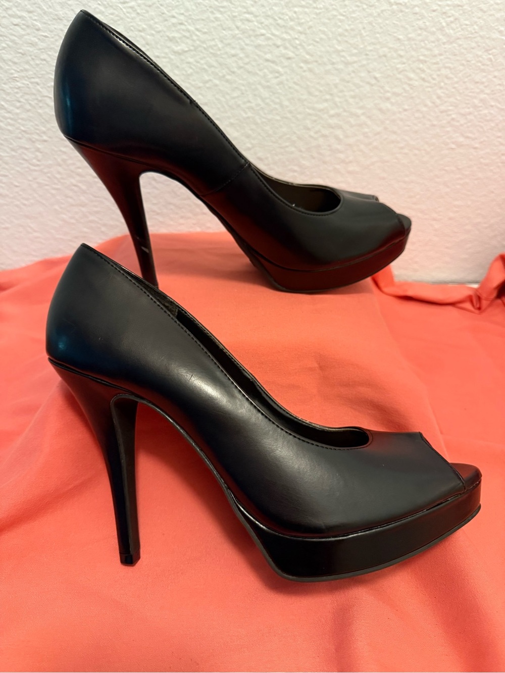 Like New Brash Black Peep-Toe Platform Stiletto Heels